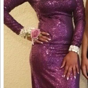 Purple sequins evening gown . Long dress w/ train.